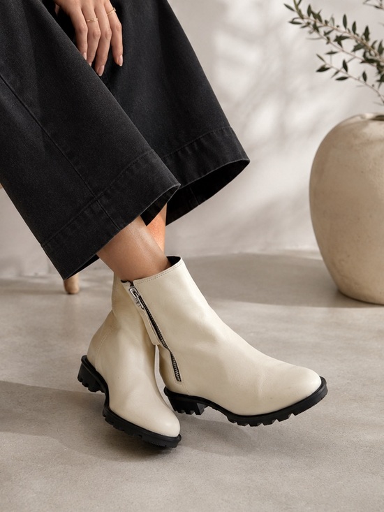 Sorel Shoes - Sorel Phoenix Zip Waterproof Leather Lug Sole Ankle Boots Ivory Size 8